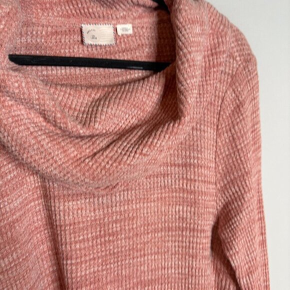 Anthropologie Postcard pink waffle thermal print Maurisa cowl neck top - Picture 3 of 6